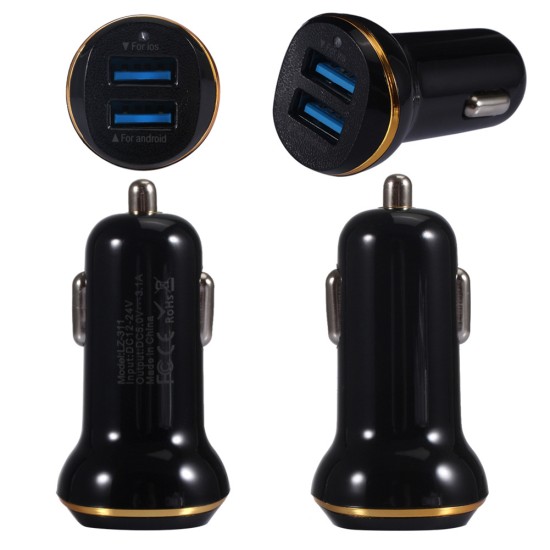 Car 3.1a Dual Usb Car Charger Led Portable Dc 12-24v Car Charger Universal Application Usb Car Charger For Mobile Phones black