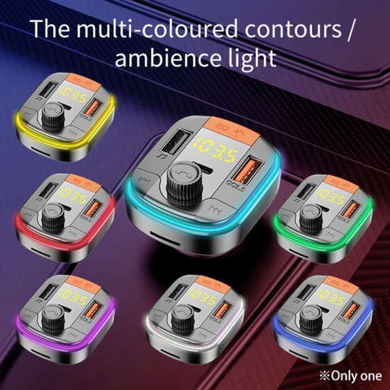 Car Bluetooth  Mp3  Player Colorful Atmosphere Led Breathing Light Support Qc3.0 Fast Charging black