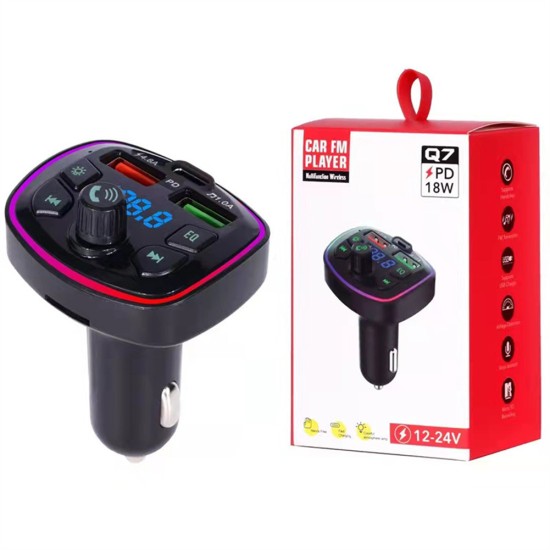 Car Bluetooth FM Transmitter Led Backlight Mp3 Player Hands Free Kit Dual Usb Adapter Fast Charger Q7