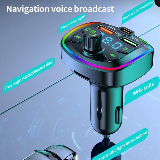 Car Bluetooth FM Transmitter Led Backlight Mp3 Player Hands Free Kit Dual Usb Adapter Fast Charger Q7