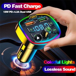 Car Bluetooth FM Transmitter Led Backlight Mp3 Player Hands Free Kit Dual Usb Adapter Fast Charger Q7