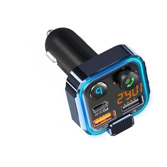 Car Bluetooth-compatible 5.0 Mp3 Player Fm Transmitter One Key Bass Large Microphone Usb Music Player Qc3.0 Dc12v-24v Quick Charger black