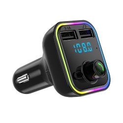 Car Bluetooth-compatible Fm Transmitter Dual Usb Charger Voltage Display Wireless Adapter black