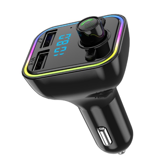 Car Bluetooth-compatible Fm Transmitter Dual Usb Charger Voltage Display Wireless Adapter black