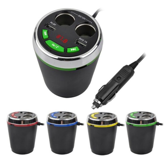 Car Charger Bluetooth 5.0 Multifunction Cup Holder 3.1a Fm Transmitting U Disk /tf Card Car Mp3 Player green