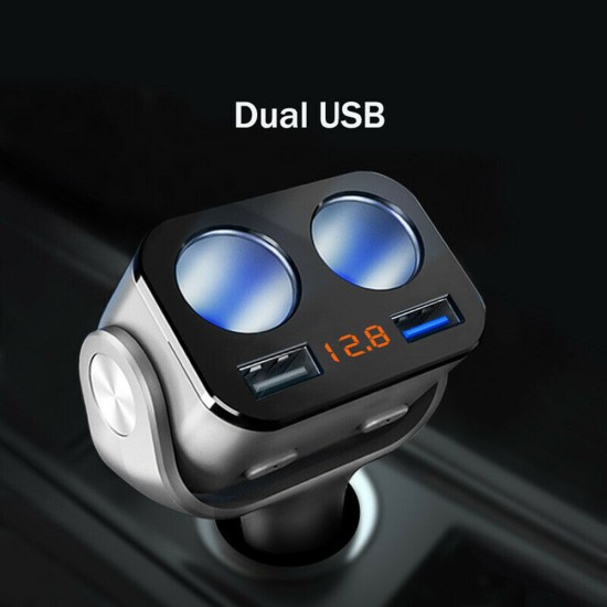 Car Charger Double Cigarette Lighter Socket Splitter Dual USB Charging Port Adapter Silver