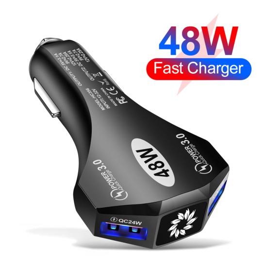 Car Charger Fast Charging Adapter 48w Dual QC3.0 2USB 1-to-2 Constant Temperature for IOS Android Phone White