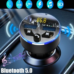 Car Charger Wireless Bluetooth 5.0 Receiver Dual Usb Fast Charging Black