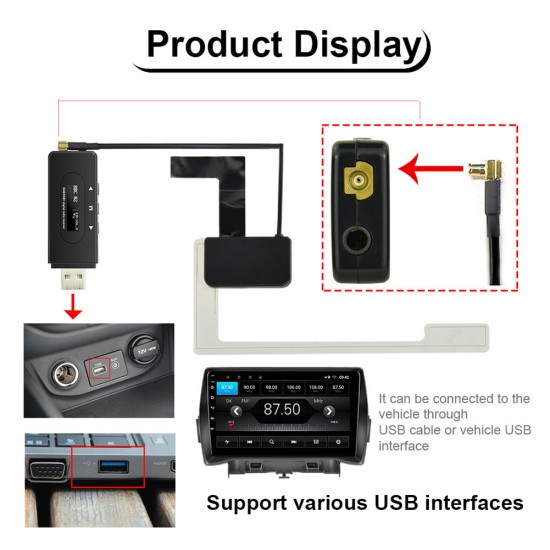 Car DAB Radio Tuner Digital Radio DAB Universal FM Wireless Transmitter Audio Transponder Black