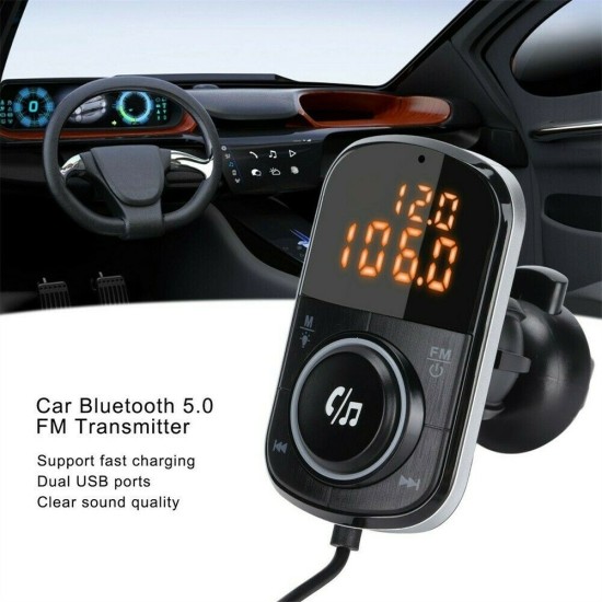 Car FM Transmitter Kit Dual Display Pd3.0/qc3.0 Fast Charger Bluetooth 5.0 Yellow