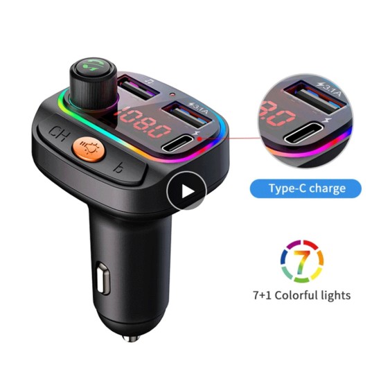 Car FM Transmitter Wireless Mp3 Player Bluetooth 5.0 Hands-free Audio Receiver Black