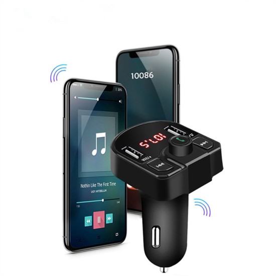 Car Fm Transmitter Bluetooth Hands-free Receiver Dual USB Fast Charger Black