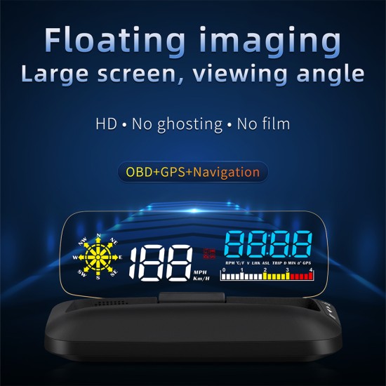 Car Hd Hud Head-up  Display Gps Digital Display Obd Windscreen Modified Navigation Projector black