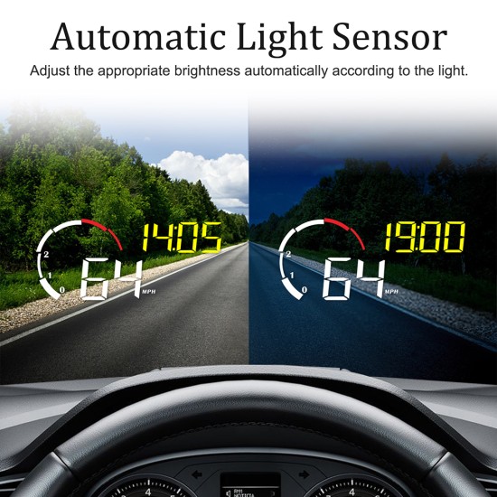 Car Hud Head-up Display M10 HD Windshield Projector Obd Overspeed Warning Yellow and White