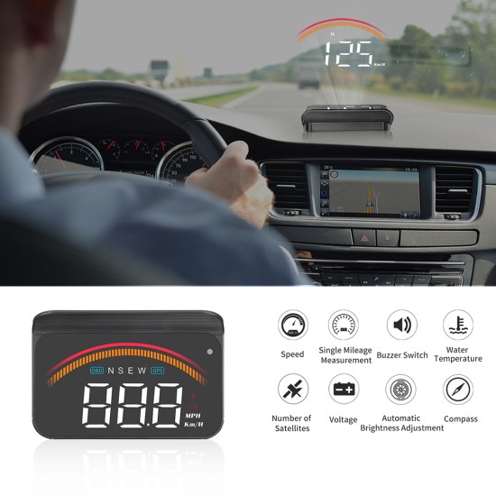 Car Hud Head-up Display Universal Obd Wireless Display HD Alarm Monitor Black