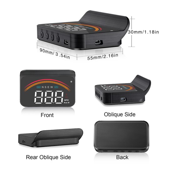 Car Hud Head-up Display Universal Obd Wireless Display HD Alarm Monitor Black