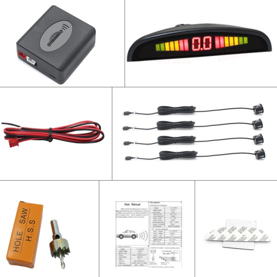 Car Led Parking Sensor Kit 4 Sensors 22mm Reversing Radar Black