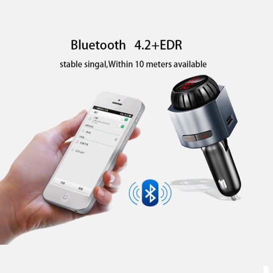 Car MP3 Bluetooth 4.2 Hands Free FM Emitter Player USB Port TF Card 3.5 Voice-frequency Telephony MP3 Player black