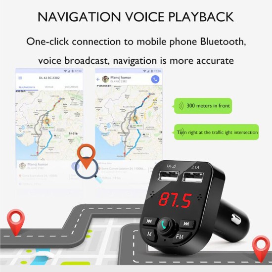 Car MP3 Music Player Bluetooth 5.0 Receiver FM Transmitter Dual USB Car Charger U Disk / TF Card Lossless Music Player black