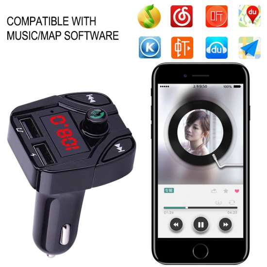 Car MP3 Player FM Transmitter Multifunction Hands-free Call Car Bluetooth Player USB Charger TF Card Support Rose gold