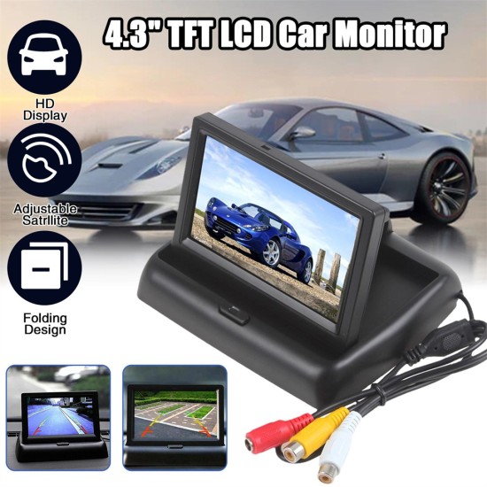 Car Monitor 4.3-inch Tft LCD Screen Folding Night Vision for Rear View Reverse Backup Camera Black