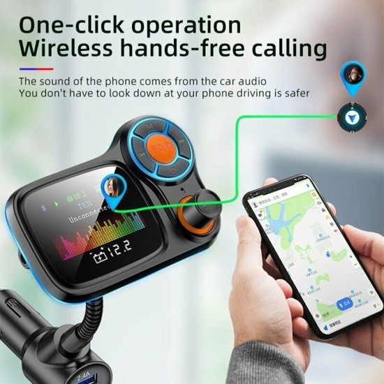 Car Mp3  Player Wireless Bluetooth-compatible T831 Lossless Sound Quality Qc3.0 Fast Charging With Atmosphere Light Fm Transmitter black