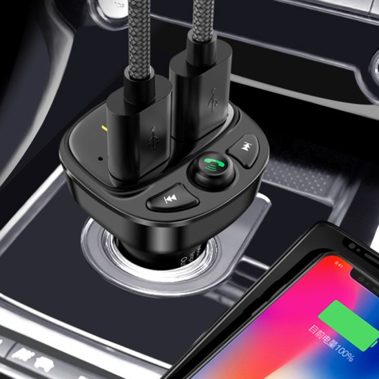 Car Mp3 Bluetooth-compatible Fast  Charger Dual Usb Car Cigarette Lighter Qc3.0 Supports Hands-free Calling Fm Transmitter Mp3 Player black_Compatible for Hyundai HY87Q-fast charging