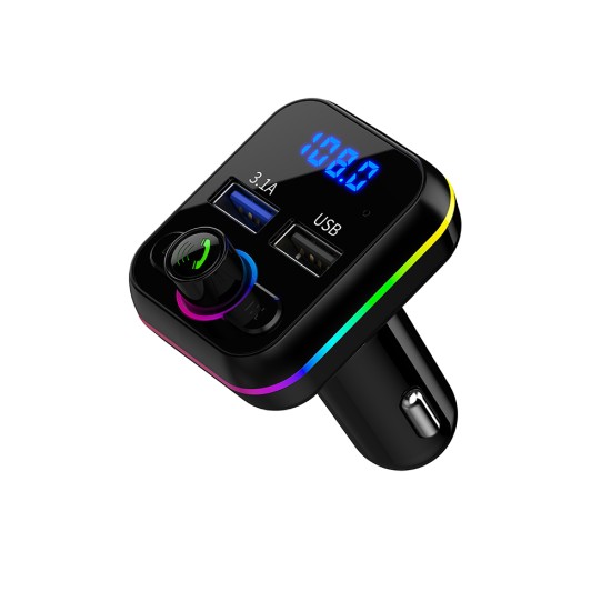 Car Mp3 Music Player Bluetooth-compatible V5.0 Hands Free Call USB U Disk Fm Transmitter Fast Charger black