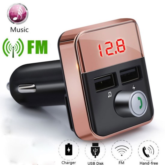 Car Mp3 Player Fm Transmitter Bluetooth-compatible Hands-free Dual Usb Wireless Charger black + rose gold