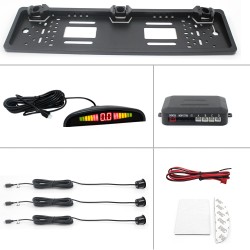 Car Parking Sensor Kit Auto Reversing System European License Plate Camera Front Back Electromagnetic Monitor System black