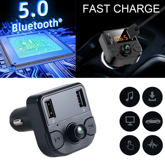 Car Wireless FM Transmitter Bluetooth 5.0 Black