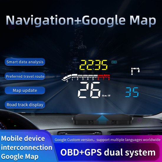 D1 Hud Car Head-up Display OBD and GPS Dual System Navigation Speedometer Black