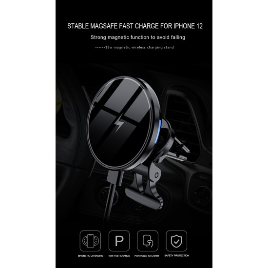 D7 Magnetic Car Wireless  Charger 15w Fast Charging Car Phone Mount Stand For Iphone12 Series Black