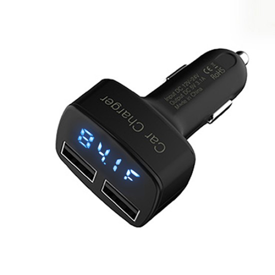 DC 5V 3.1A 4 in 1 LED Digital Voltmeter Ammeter Thermometer Dual USB Universal Car Charger Voltage Current Temperature Meter White blue light