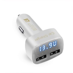 DC 5V 3.1A 4 in 1 LED Digital Voltmeter Ammeter Thermometer Dual USB Universal Car Charger Voltage Current Temperature Meter White blue light