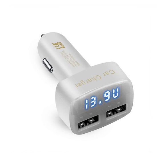 DC 5V 3.1A 4 in 1 LED Digital Voltmeter Ammeter Thermometer Dual USB Universal Car Charger Voltage Current Temperature Meter White blue light