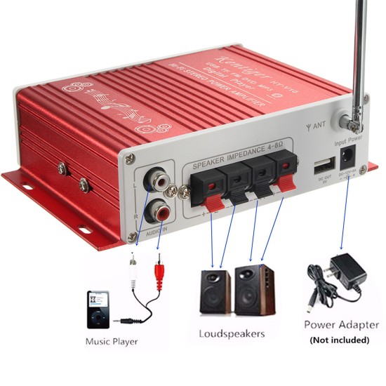 Digital Mini Bluetooth HiFi Stereo Amplifier Audio AMP for Car Home MP3 Player - Red