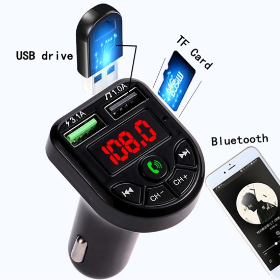 E5 Car  Mp3  Player Bte5 Bluetooth-compatible Hands-free Call Led Screen Display Power-off Memory Function Fm Transmitter Receiver black