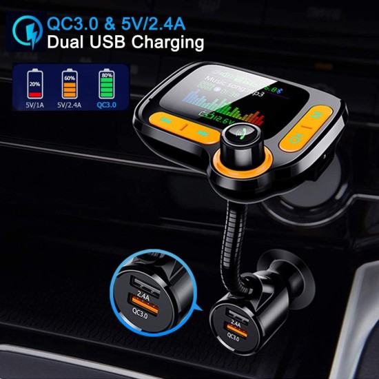 FM Transmitter Car Wireless Adapter Qc3.0 Charger Bluetooth 5.0 Black