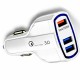 Fast Quick CAR Charger(3 ports)USB (16W / 5,9,12V / 3.2A) for Android iPhone white