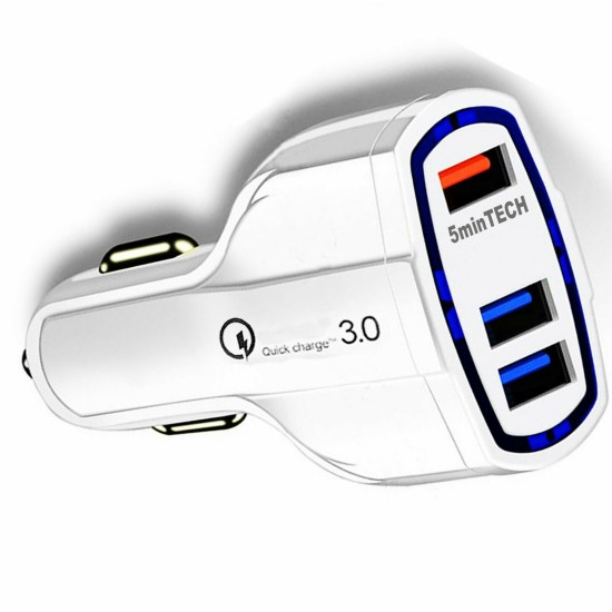 Fast Quick CAR Charger(3 ports)USB (16W / 5,9,12V / 3.2A) for Android iPhone white