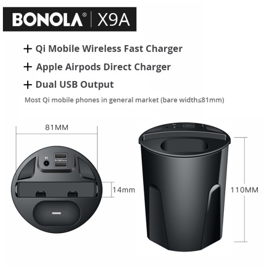 Fast Wireless Car Charger Cup for Phone XsMax/Xr/8 Car Charger for Samsung S10/S9 black_X9A