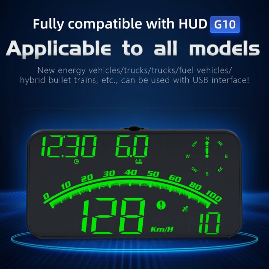 G10 Hud Gps Head Up Display Speedometer Overspeed Led Monitor Blue and White