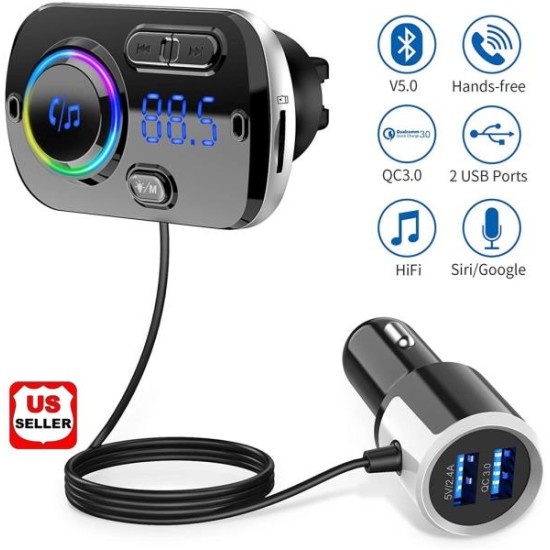 Hands-free Bluetooth Fm Transmitter Wireless Radio Adapter Car Kit Mp3  Player black