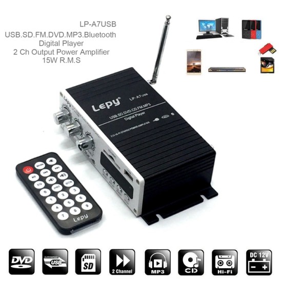 LEPY Bluetooth Mini Power Audio Amplifier Hi-Fi AMP MP3 FM USB SD AUX Car Home Black