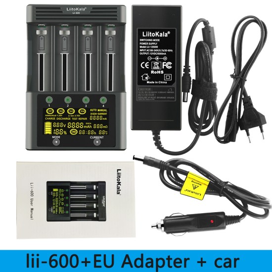 LiitoKala Lii-600 LCD Battery Charger for 26650 21700 18650 18350 20650 14500 AA AAA