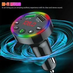 Multi-purpose LED Screen F9 Car  Bluetooth-compatible  5.0  Fm  Transmitter Mp3 Player U Disk Music Atmosphere Light Usb Fast Charger Black