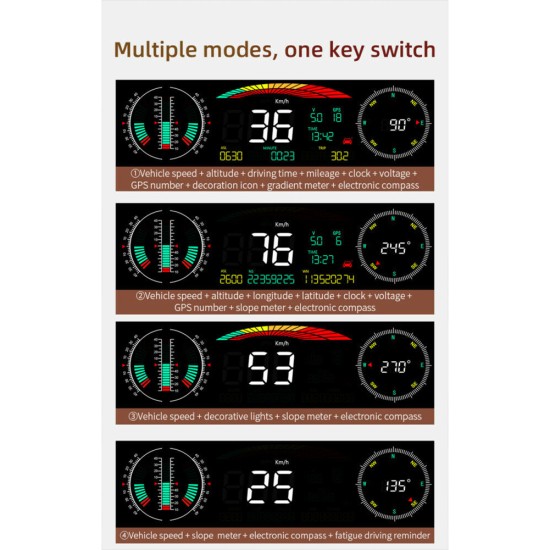 P18 Car  Hud  Head-Up  Display Portable Off-road Level Slope Balancer Compass Altitude Meter Auto Accessories black