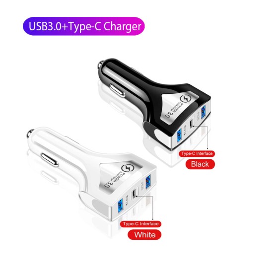 Portable Car Charger 3.0 Dual Usb High-speed Charging Adapter With Led Indicator White