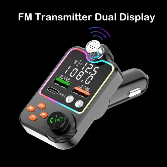 Q15 Wireless Fm Transmitter Pd Dual Usb Charger Bluetooth 5.0 Hands Free Car Kit Fm Modulator Black